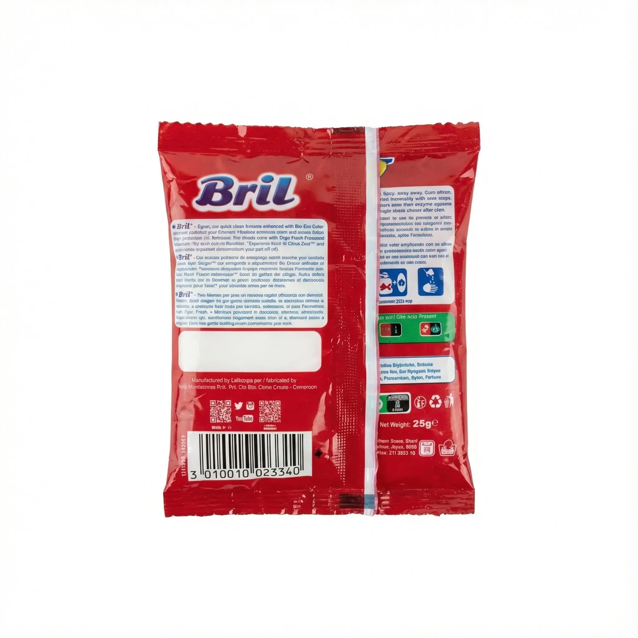 dos sachet detergent Bril poudre instructions usage